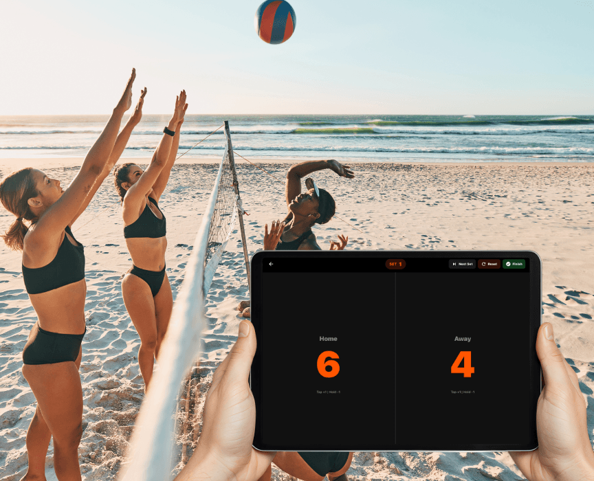 Varsity Score Keep Score mode on an iPad at a beach volleyball game